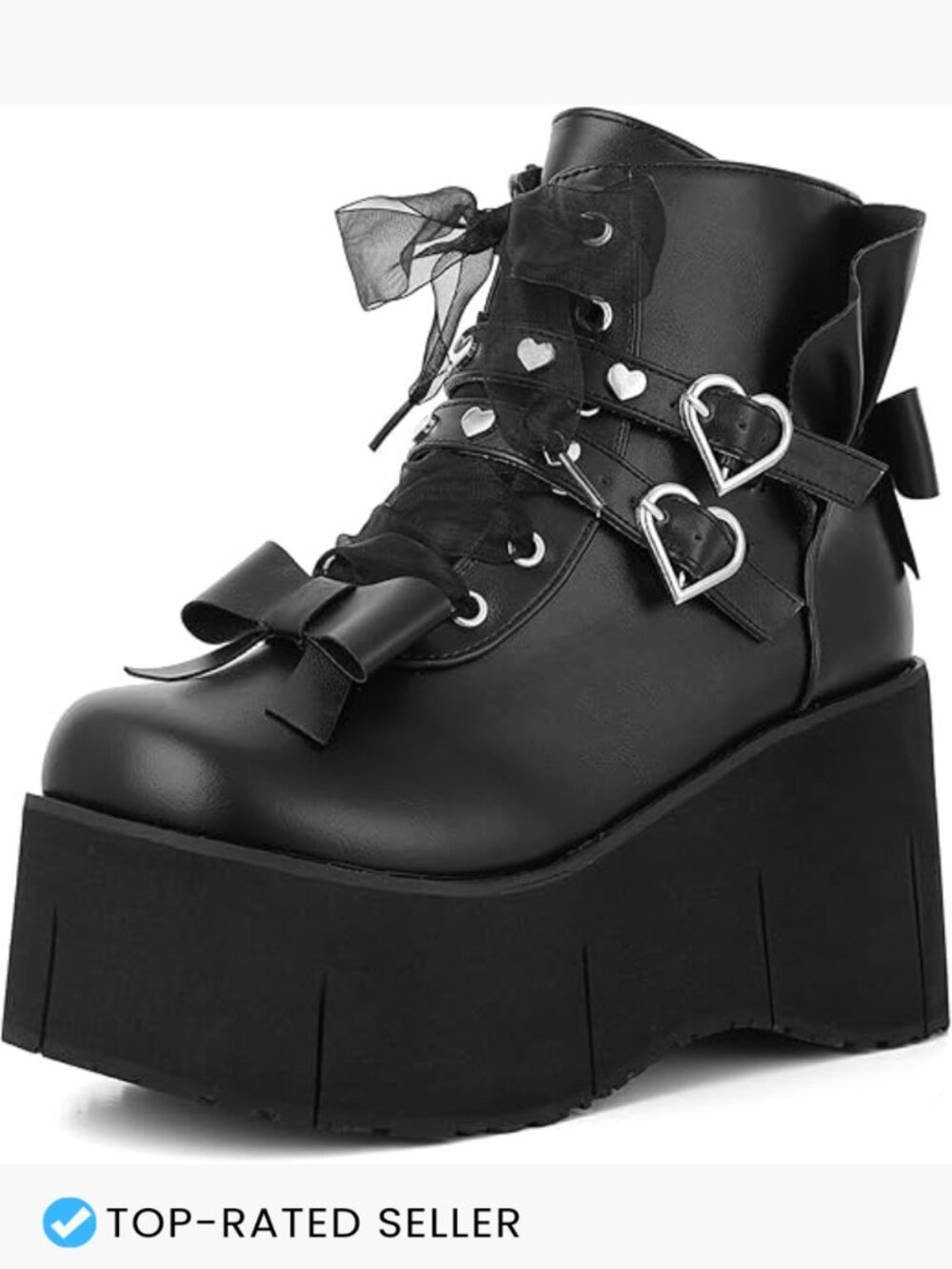 Heart Gothy Chunky Platform Ankle Boots Lace Up Combat Wedge Heel Cute